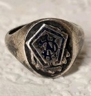 Rare Antique Silver Blue Enamel Signet Ring - Ymc Logo - Size 7 5 - 5gms - Rare 