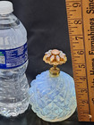 Antique Irice Opalescent Glass Perfume Bottle Atomizer Rhinestone Flower Top