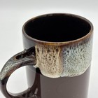 Vintage Stoneware Brown Drip Coffee Mug Tall With Hole In Handle 70s Western