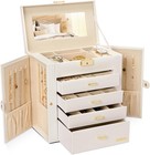 Synthetic Leather Huge Jewelry Box Mirrored Watch Organizer Necklace Ring Ear   