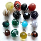 Lot 16 Small Antique Victorian Glass Buttons Ball   Charm Strings 1 4 - 7 16 