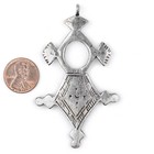 Amgala Silver Moroccan Tuareg Cross Pendant 44x76mm Morocco African White Metal