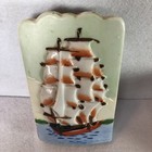 Rare Antique Japanese Japan Ship Boat Pottery Ceramic Wall Pocket Vase