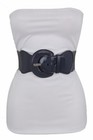 Women Dark Gray Charcoal Wide Faux Leather Elastic Band Belt Big Buckle Size M L