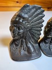 Antique Vintage Cast Iron Native American Indian Chief Bookends Book Ends Gilded