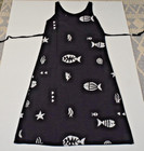 Vintage Dress Size S m 90s Shimmery Black Heavy Rayon Back Tie Fish Print