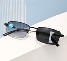 Retro Classic Business Half Rim Metal Photochromic Progressive Reading Glasses 