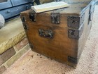 Old Antique Pine Chest  Vintage Wooden Storage Trunk  Blanket Box  Coffee Table 