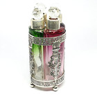 Antique Set Of Four Perfume Bottles With French Silver Frame Caddy - Ob151