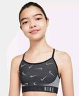 Nike Youth Girls Aop All Over Swoosh Print Dark Gray Sports Bra Small 8-9 Years
