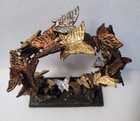 Vintage Cast Iron Unique Butterfly Butterflies Gold Bronze Silver Art Sculpture 