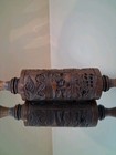House On The Hill Springerle Rolling Pin Resin Wood Folk Art Heart Leaf Village
