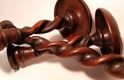 3 Barley Twist Antique Oak Candlestick Vtg Candle Holder Colonial Furniture Art