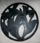 Vintage Cast Iron Trivet Hand Painted Tulips  Footed 6 5 