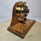 Vintage Bell Clock Company Brass Ship Porthole Quartz Mantel Clock W wooden Base