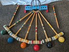 Vintage 6 Player All Wood  Croquet Set  Complete With  Cart Stand Complete 