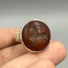 Very Old Ancient Roman Animal Intaglio Agate Stone Solid Silver Ring