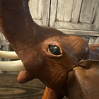 Leather Elephant Statue Figurine Handmade India Figure Glass Eyes 20    Tall Large