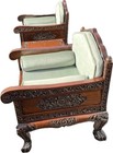 Pair Of Vintage Thai Teak Ornately Hand Carved Chairs With Matching End Table