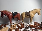 2 Marx Johnny West Brown   Beige Comanche Horses W Saddle   Tack Accessory Lot