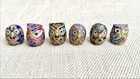 Vintage Smithsonian Cloisonne Owl Thimbles Set Of 6 Original Box China
