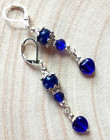 Cobalt Blue Jade   Czech Heart Dangle Earring Sp Lever Back Artisan  612