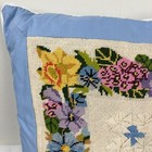 Vintage Handmade Needlework Pillow Case Sham Throw Pillow Floral Cottage 19x19