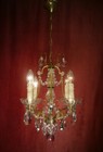 Sweet Antique French 4 Light Crystal Glass Brass Chandelier Lamp C  1920