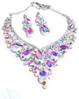 Ab Iridescent Rhinestone Necklace Earring Set Bridesmaid Glass Crystals