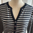 Michael Kors Women s Navy Grey Striped V-neck Tunic Length Shirt Medium Casual