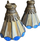 Set Of 2 Tiffany Style Stained Glass Bell Lamp Shades Floral Multicolor 6  Tall