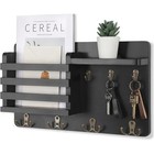 Farmhouse Mail Organizer Key Rack Wall Mount Wooden Letter Holder Hooks Shelf Us