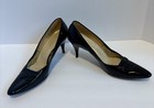 Vintage 60   s Black Patent Leather Pointy Toe Pinup Heels Womens Shoes 7