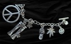 Handcrafted Peace   Love Hippie Charm Bracelet     Retro Boho Jewelry