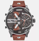 Diesel Original Dz7332 Mr Daddy 2 0 Gunmetal Brown Leather Strap Watch 57mm New