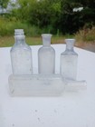 Mixed Lot Of 4 Vintage Antique Clear Embossed Apothecary Bottles Medicine Extrac