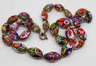 Old Graduated Murano Millefiori Venetian Glass Necklace Oval Beads Vintage 16 5 