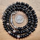 Sterling Navajo Pearl 6mm Black Onyx Bench Beads Native Necklace Vtg Silver 19 
