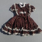 Vintage Girls Brown Floral Prairie Dress Lace Ruffle Boho Cottagecore Size 6