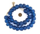 Jumbo Blue Recycled Glass Beads 23mm Ghana African Sea Glass Round Large Hole