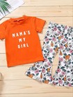 2pcs Toddler Baby Girls Crew Neck T-shirt Top Floral Flared Pants Outfits Set