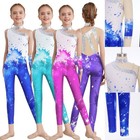 Kids Girls Jumpsuit Unitard Leotards Shiny Bodysuit Training Sleeveless Sequins