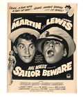 1952 Sailor Beware Movie Advertisement Jerry Lewis Dean Martin Vintage Print Ad