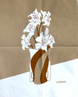 New Vintage 1970s Marushka Screen Print Wall Art Fabric Panel Brown Lilies Vase