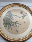 Vintage Asian Art Chinese Watercolor Painting On Silk Circular Framed