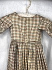 Antique Dress Girl Child Plaid Silk Drop Shoulder Basque Waist Original 1840