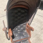 Antique Large English Wooden Doll Stroller Carriage Wood Metal Leather Canopy