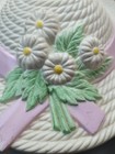 Vintage Burwood Straw Hat Wall Plaque Pink Ribbon Daisies Floral Decor Usa