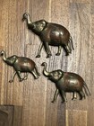 Elephants Set - Vintage Set Of 3 Brass Etched Elephant Figurines Beautiful Used