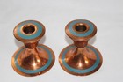 Vintage Mayan Copper And Blue Enamel  By Morton Parker Candle Holders